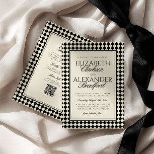 Old Money Retro Diamond Chequered Wedding Invitation