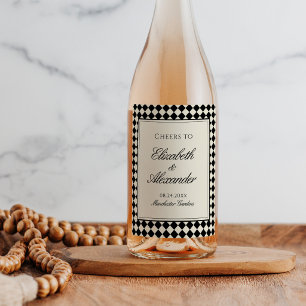 Old Money Retro Diamond Chequered Wedding Wine Label