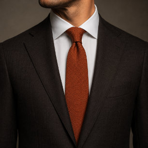 Old Money Rust Orange Herringbone Tweed Fabric Tie