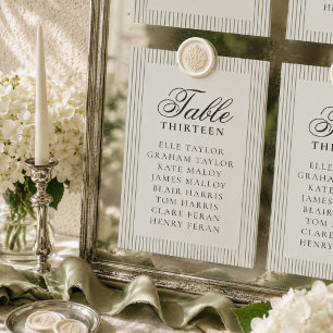 Old Money Sage Stripe Wedding Seating Chart Table Number