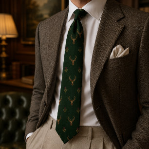 Old Money Scottish Stag Highland Herringbone Tweed Tie