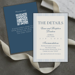 Old Money Script Blue Stripe Wedding Details Enclosure Card