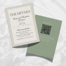 Old Money Script Green Stripe Wedding Details Enclosure Card