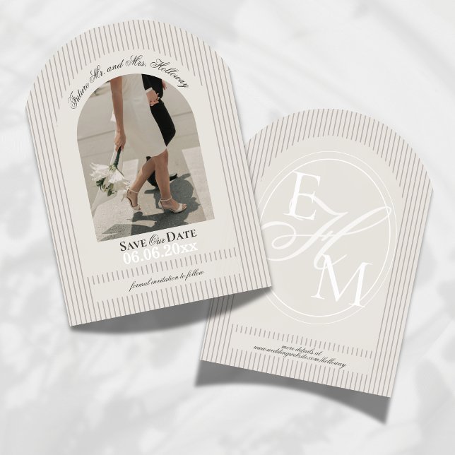 Old Money Script Mauve Stripe Photo Save the Date Invitation (Invite guests to mark their calendars for your wedding with this Old Money Stripe Save the Date!)