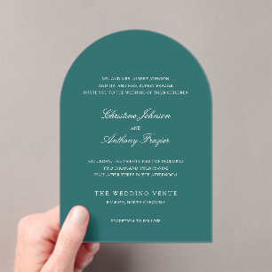 Old Money Teal Classic Wedding Acrylic Invitations
