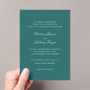 Old Money Teal Classic Wedding Acrylic Invitations