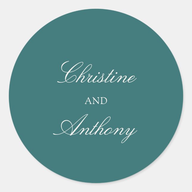 Old Money Teal Classic Wedding Round Sticker (Front)