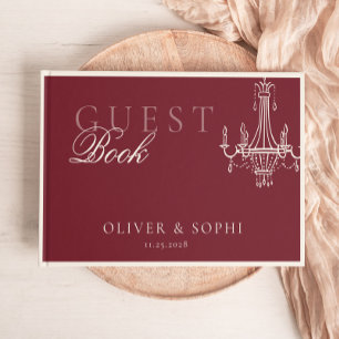 Old Money theme Deep Red Retro Wedding Guest Book