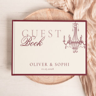 Old Money theme Deep Red Retro Wedding Guest Book