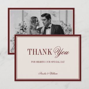 Old Money Timeless Burgundy Cream Wedding Photo Thank You Card