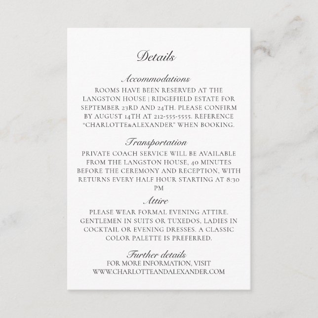 Old Money, transparent/neutral bg, Wedding Details Enclosure Card (Front)