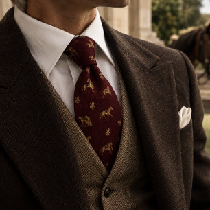Old Money Trotting Horse Oak Leaf Burgundy Tie