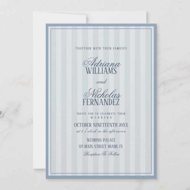 Old Money Vintage Blue Wedding Invitation (Front)