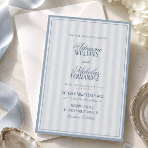 Old Money Vintage Blue Wedding Invitation