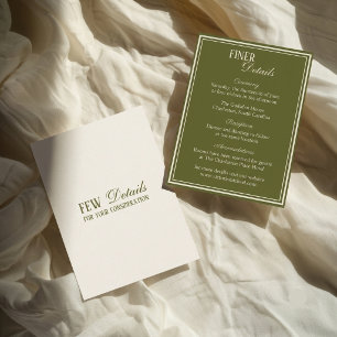 Old Money Vintage Olive Green Wedding Details Enclosure Card