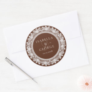 Old Money Wedding Chocolate Brown Lace Thank you Classic Round Sticker