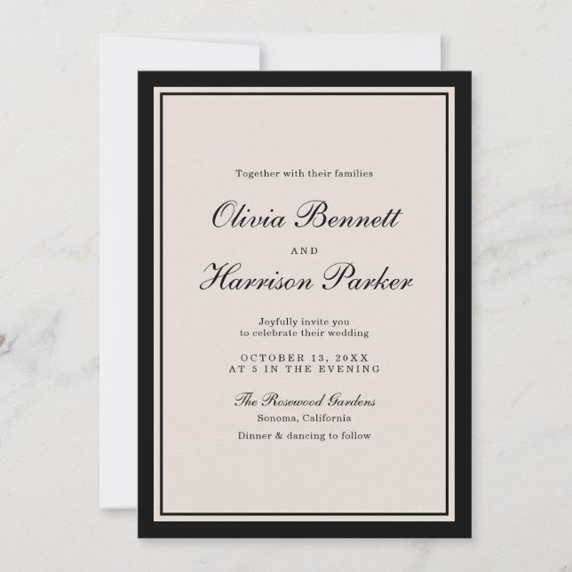 Old Money Wedding Classic Black Invitation (Front)