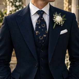 Old Money Wedding Dove Laurel Wreath Navy Tie