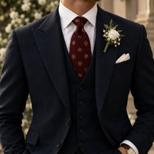 Old Money Wedding Rose Ornate Frame Burgundy Tie