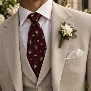 Old Money Wedding Signet Ring Boutonniere Burgundy Tie