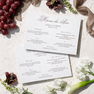 Old Money White and Brown Wedding Menu Card