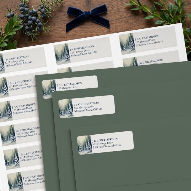 Old Money Winter Pine Forest Return Address (Snowy Forest Address Labels from the Old Money Heritage Collection by Darling & May)