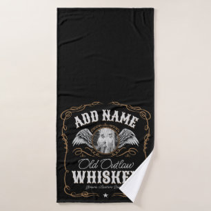  Old Moonshine Whiskey Label ADD PHOTO Family Name Bath Towel Set