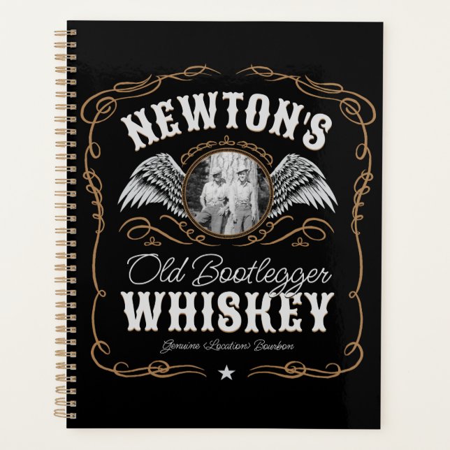  Old Moonshine Whiskey Label ADD PHOTO Family Name Planner (Front)
