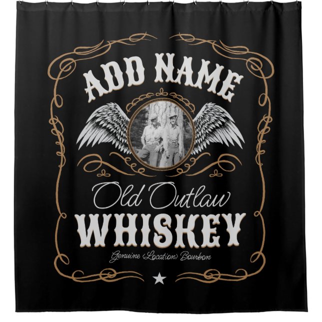  Old Moonshine Whiskey Label ADD PHOTO Family Name Shower Curtain (Front)