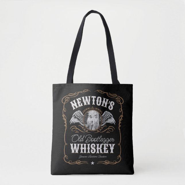  Old Moonshine Whiskey Label ADD PHOTO Family Name Tote Bag (Front)