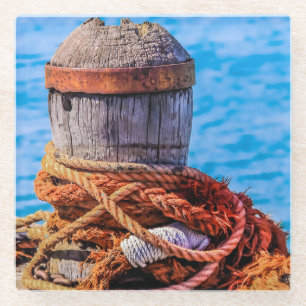 Old Mooring Bollard Glass Coaster