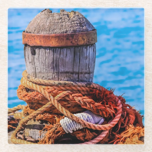 Old Mooring Bollard Glass Coaster (Front)