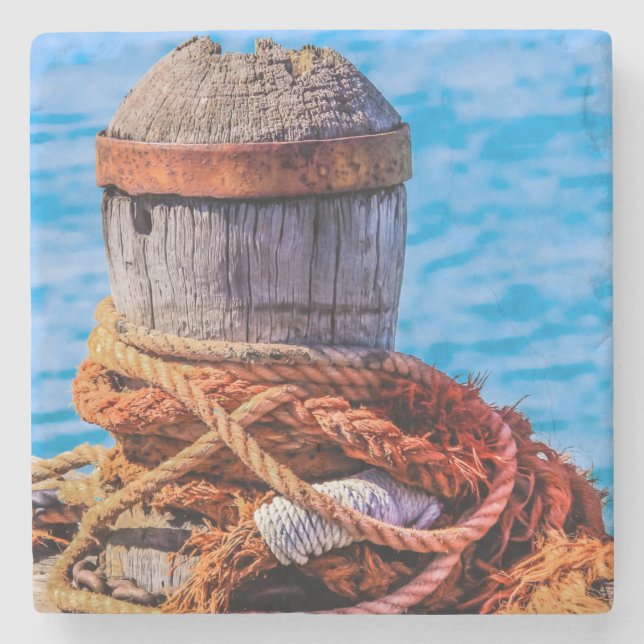 Old Mooring Bollard Stone Coaster (Front)