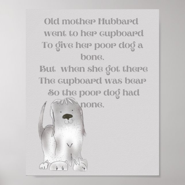Old Mother Hubbard cute cartoon fun in greys  Poster (Front)