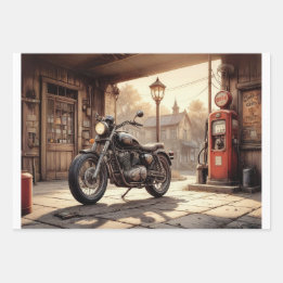 Old motorcycle in a garage with oil pump wrapping paper sheet
