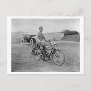 Old Motorcycle with Lantern Headlight Postcard