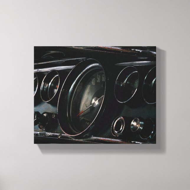 Old Muscle Classic Car Dashboard Driver Drive Canvas Print (Front)