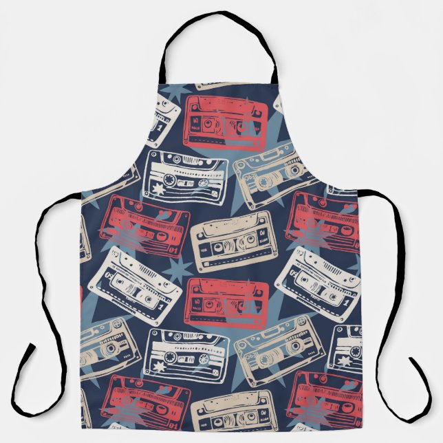 Old Music Cassettes Vintage Seamless Apron (Front)