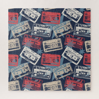 Old Music Cassettes Vintage Seamless Jigsaw Puzzle