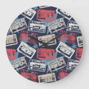 Old Music Cassettes Vintage Seamless Large Clock