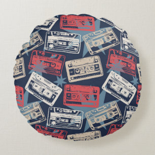 Old Music Cassettes Vintage Seamless Round Cushion