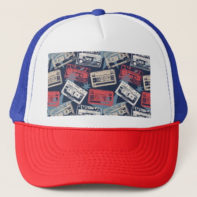Old Music Cassettes Vintage Seamless Trucker Hat (Front)