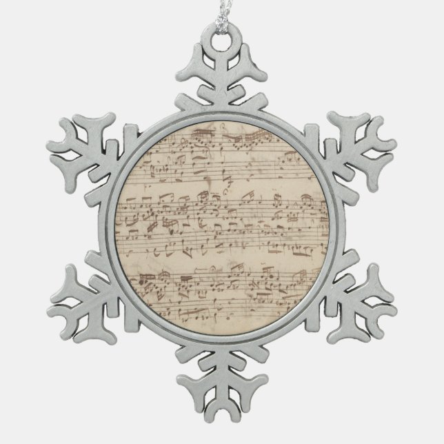 Old Music Notes - Bach Music Sheet Snowflake Pewter Christmas Ornament (Front)