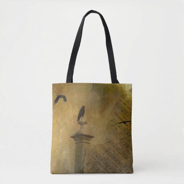 Old Music Paper Crow Art Tote Bag (Front)