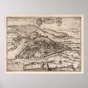 Old Namur Belgium Map (1575) Vintage Nameur  Poster