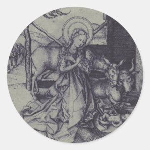 Old Nativity scene og Jesus Christ Classic Round Sticker
