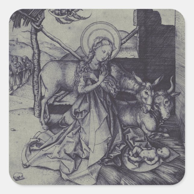 Old Nativity scene og Jesus Christ Square Sticker (Front)