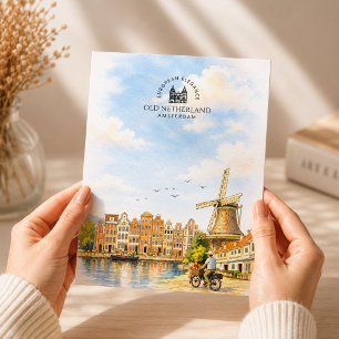 Old Netherland – Amsterdam Watercolor Travel Holiday Postcard