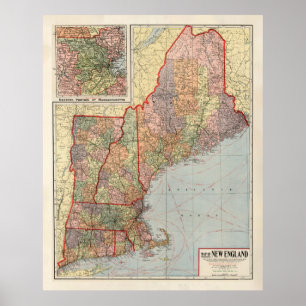 Old New England States Map (1920)  Poster