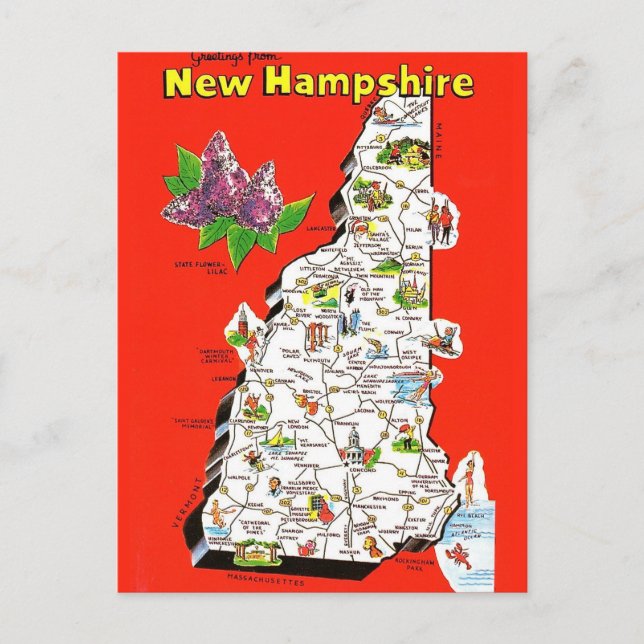 Old New Hampshire Map Postcard (Front)